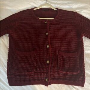 Wine Red Button Down Knit Cardigan / Sweater Jacket